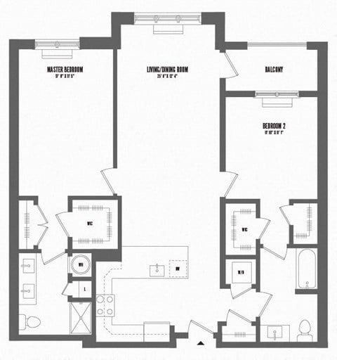 Floor plan for 2 beds, 2 baths, 1256 sqft